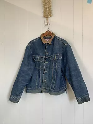 Vintage Lee Storm Rider Denim Jacket Blanket Lined Made In USA Blue Jean Coat • $117