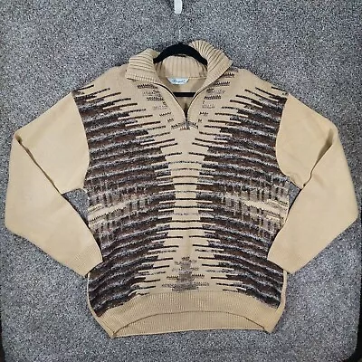 Vtg Bergati 1/4 Zip 80s 90s Mens COOGI Style Biggie Knit Tan Sweater Sz 2XL RARE • $99.95