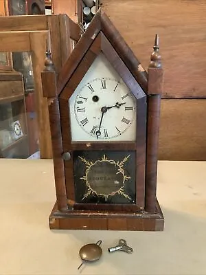 WORKS! Vintage Antique Wind Up Wood Mantle Shelf Clock- Waterbury Cathedral • $85