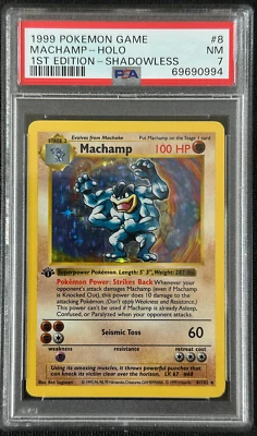 $33.51 • Buy 1999 Pokemon Game Base Set #8 Machamp Holo Shadowless First Edition Card Psa 7