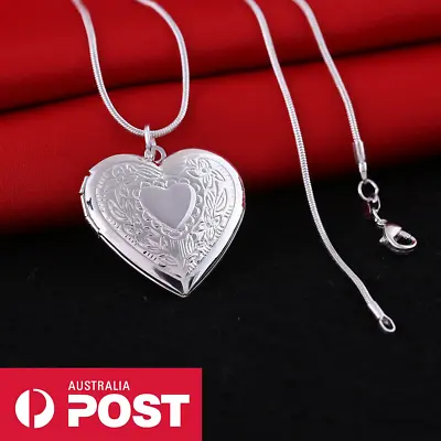 $7.20 • Buy Stunning 925 Sterling Silver Plated Heart LOCKET Photo Charm Pendant Necklace
