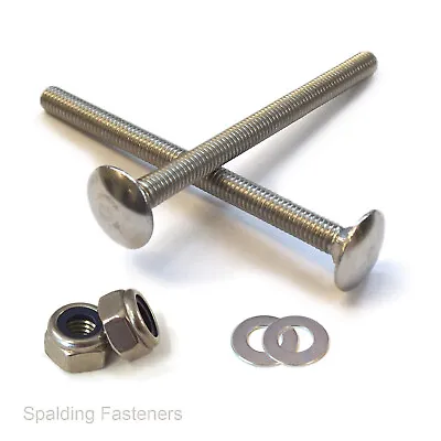 Metric A2 Stainless Steel Coach Bolts DIN603 With Nyloc Nuts & Washers - M5 & M6 • £2.47