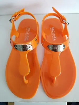 Michael Kors Mk Plate Iconic Jelly Logo Orange Thong Sandals 5 I Love Shoes • $25