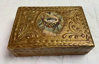 Antique Trinket Box Wood Florentine Gold With Robins Nest Design • $26