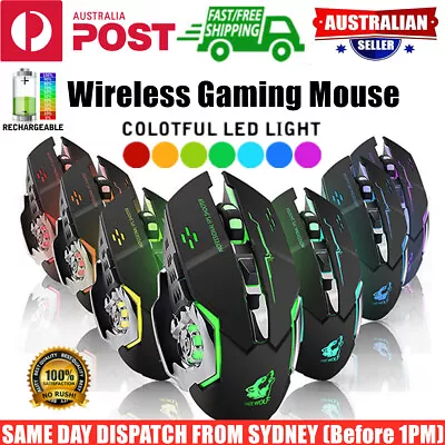 Wireless Gaming Mouse Ergonomic Optical RGB Backlit Recharge PC Laptop Desktop • $20.95