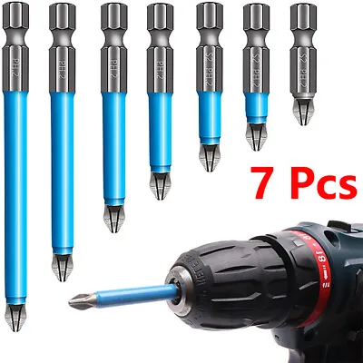 7Pcs Magnetic Anti-Slip Drill Bit Set PH2 Impact Screwdriver Drill Bits 25-150mm • £3.93