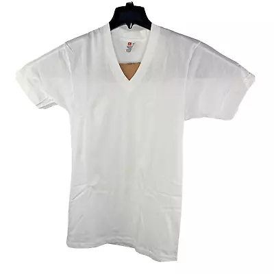 Vintage Hanes White T-shirt Men's Medium Single Stitch V Neck Cotton Undershirt • $19.97