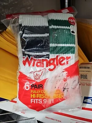 New Vintage Mens Wrangler 6 Pair Hi-crew Tube Socks 9-11 Striped Bands Rare • $49.99