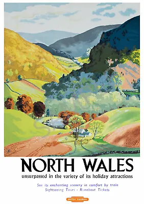 Vintage Railway Poster North Wales Countryside Railwayana Sign Art PRINT A3 A4  • £9.99
