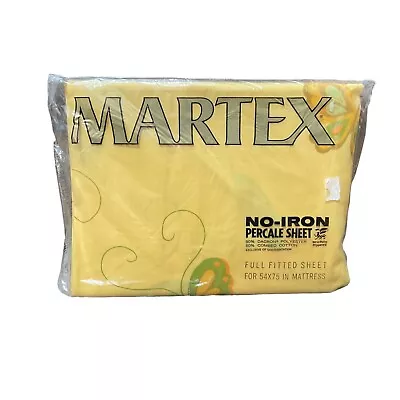 New Martex Butterfly Full Fitted Sheet Yellow Print Vintage Double Volante • $12.50