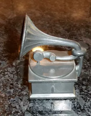 Vintage Pweter Miniature Phonograph Player - Marked Angel With Trumpet • $12