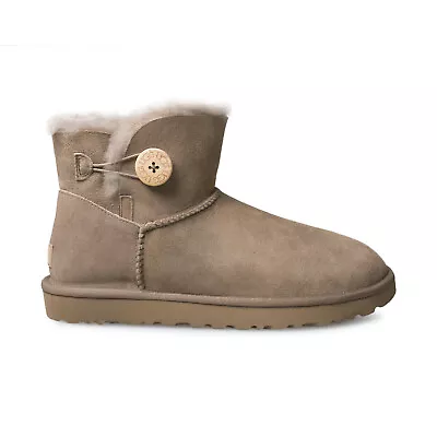 Ugg Mini Bailey Button Ii Caribou Sheepskin Suede Women's Boots Size Us 8 New • $90.97