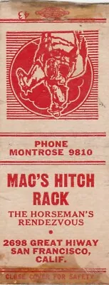 Vintage Matchbook Cover. Mac's Hitch Rack. San Francisco Ca. • $1.99