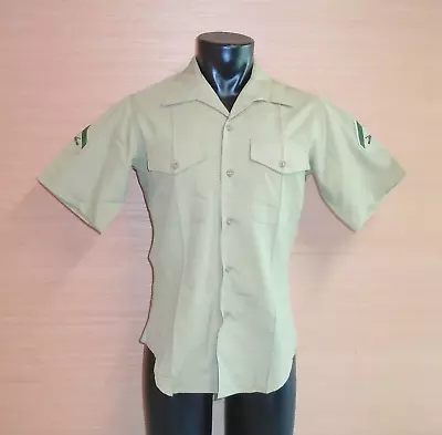 Marine Corps USMC Men's Khaki  Charlie  Quarter Length Dress Uniform Shirt Sz 15 • $12.99