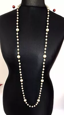 Vintage Extra Long Faux Pearl Beaded Necklace • £4.20