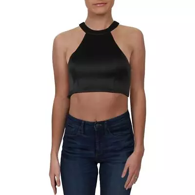 Sequin Hearts Womens Black Knit Lace-Up Halter Crop Top Juniors 1  9531 • $5.99