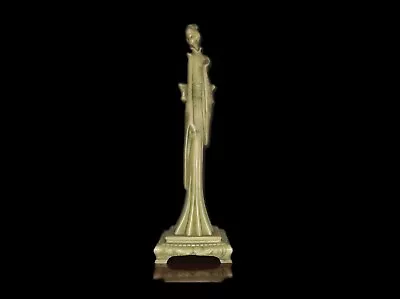 Slim Tall Japanese Lady Green Resin Figurine Statue 42cm • £30