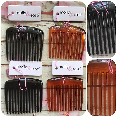 Pack 2 MINI 4.5cm PLASTIC HAIR COMB SIDE COMBS NATURAL BROWN BLACK PLAIN UP DO • £3.99