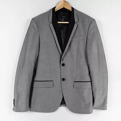 H&M Slim Fit Blazer Suit Jacket Mens 36R Gray Black Trim Single Vent Lined • $26.59