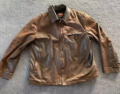 Kakadu Traders Jacket Oilskin Brown Leather Medium Australia Fleece Lined  VG • $55