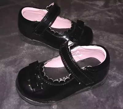 Miss Fiori Baby Girl's Black Patent Shiny Bow Detail Strappy Shoes UK 5 Sold Out • £10