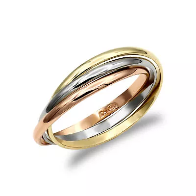 9ct 3-Colour Gold Mersham Jewels Interlocked Russian Wedding Ring 2mm • £274.99