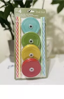 Mason Jar Lids And Straws - Set Of 4 (Solid (Red Yellow Green Blue)) • $9.99