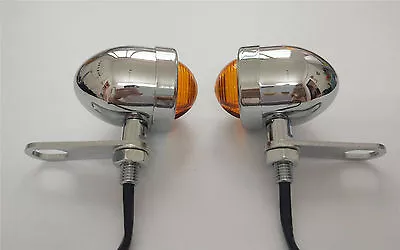 Chrome Amber 3 Wires Turn Signal Lights Indictors With Mount Brackets Motorcycle • $28.79