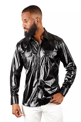 BARABAS Men's Shiny Metallic Stretch Long Sleeve Shirts 3B28 • $96.80
