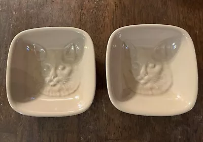 Set Of Two (2) Vintage CAT BOWLS DISHES Embossed Stoneware - Mason Cash (UK) • $10.99