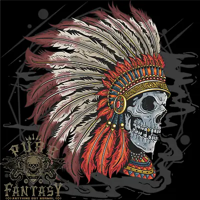 Indian Headdress Skull Native American Biker Mens Cotton T-Shirt Tee Top • £10.75