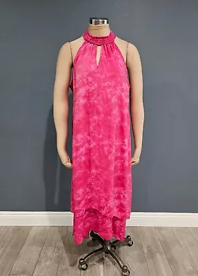 MLLE GABRIELLE Pink Tie Dye Halter Keyhole Hi Low Maxi Dress L • $17.99