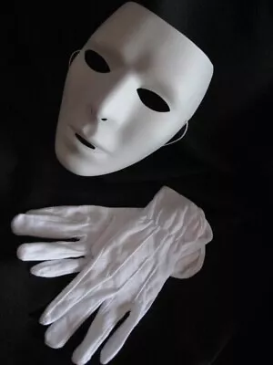 Blank Mask & Gloves White Mtvs Dance Crew Mime Artist Male Costume Accessory New • $9.99