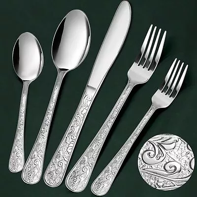 40-Piece Vintage Carved Silverware Set For 8 Stainless Steel Flatware Set Wi... • $42.84