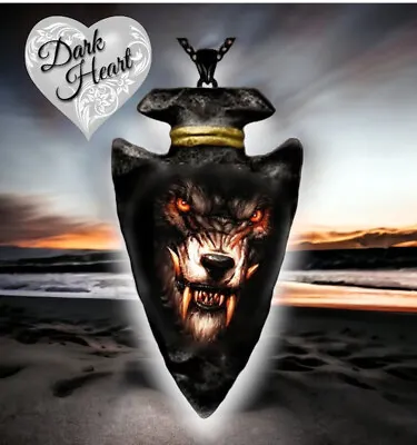 Arrowhead Roaring Wolf Head Pendant Necklace Style Black Chain Men’s Pagan Wicca • $10.50