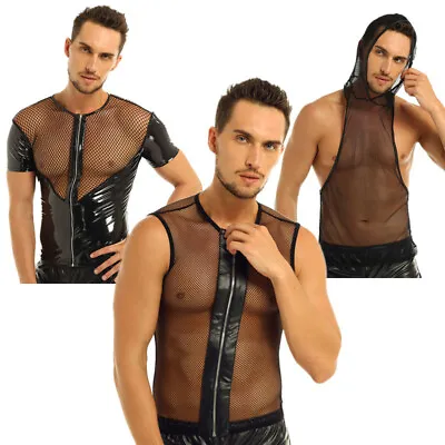 £9.59 • Buy Mens Mesh See-Through Fishnet T-shirt Clubwear Stage Costume Mucle Vest Tank Top