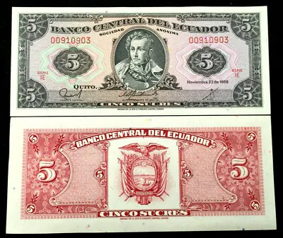 Ecuador 5 Sucres 1988 Banknote World Paper Money UNC Currency  • $3.95