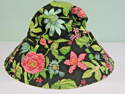 Vera Bradley Reversible Black Botanica Floppy Bucket Sun Hat EUC • $12.95