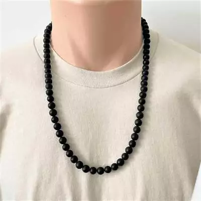 Mens Black Onyx Matte Beaded Necklace Long And Short • $32