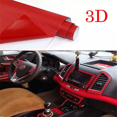 3D Red Carbon Fiber Car Interior Panel Protector Sticker Accessories DIY Durable • $7.49