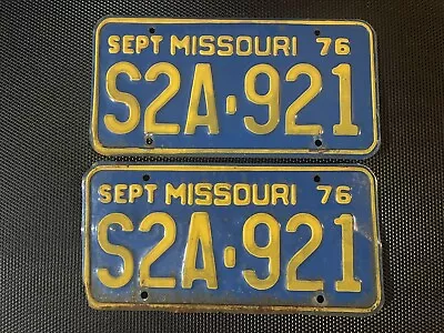 Missouri License Plate 1976 Pair September S2a 921 • $29.99