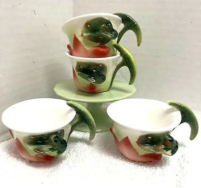 Frog Tea Cups Set 4 Only Lotus Flower Lily Pad Mini 3D Porcelain Replace Mint • $29.99