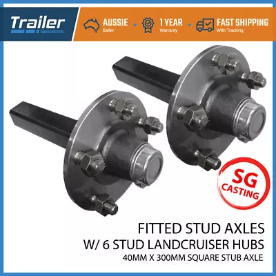 $163 • Buy 2X Trailer LC 6 Stud Hubs 1000kg Square 40mm Fitted Stub Axles LM Bearing