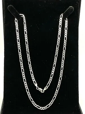 Italian 14k White Gold Solid Figaro Link Chain Necklace 22  3.7mm 13.8 Grams • $828.49