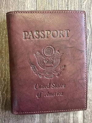 Cowhide Genuine Leather Deluxe Passport Case Travel Wallet Brown  U.S. Emblem • $16.90