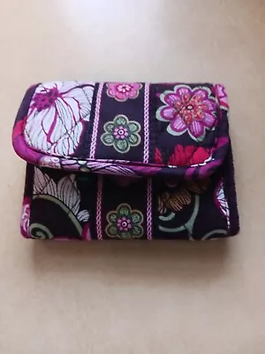 VERA BRADLEY  Libby Mod  Brown Pink FLORAL QUILTED TRIFOLD WALLET EUC • $12.99