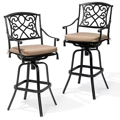 2pcs Duty Cast Aluminum Frame  Sunbrella Cushion Counter Height Swivel Bar Stool • $399.99