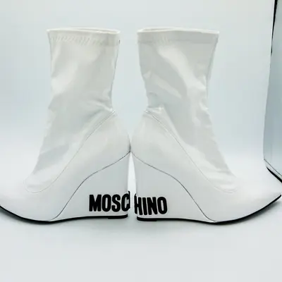 Moschino Women's Patent-Leather Pointed Toe Wedge Ankle Boots • $500