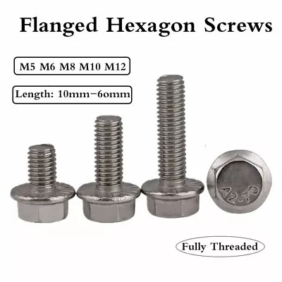 Stainless Steel Flanged Hex Head Bolts Flange Hexagon Screws M5 - M12 10-60mm • $12.89