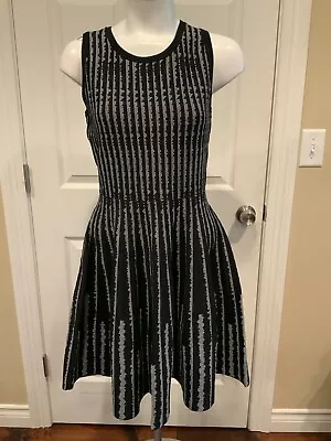 Milly Black & White Striped Vertical Optic Flare Dress Size Medium - NWT! • $92.06